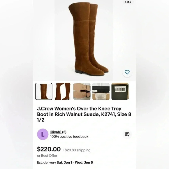 J.Crew Women's Over the Knee Troy
Boot in Rich Walnut Suede, K2741, Size 8 - Picture 5 of 5